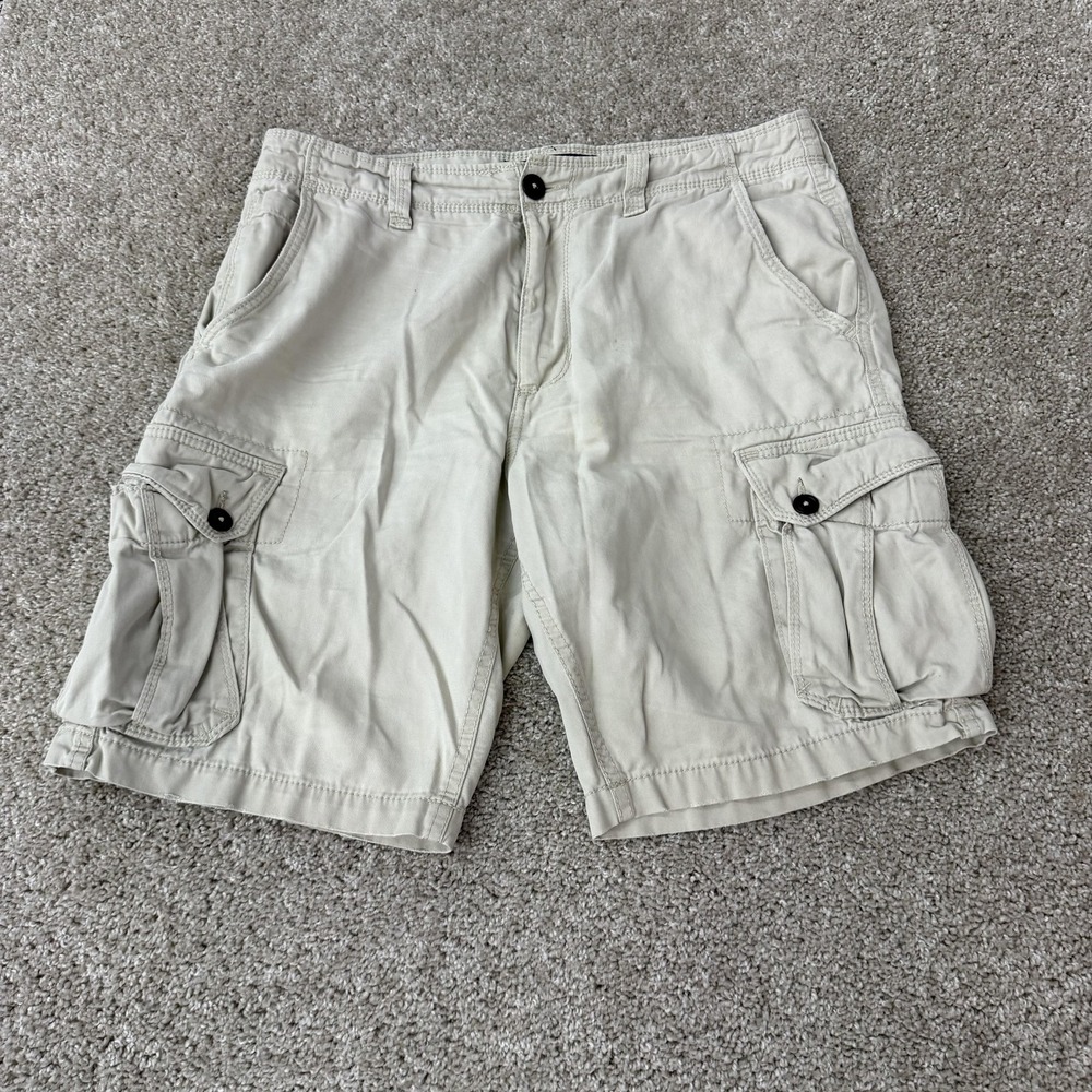 American Eagle Outfitters Cargo Shorts Mens 34 Beige Canvas Utility Pockets